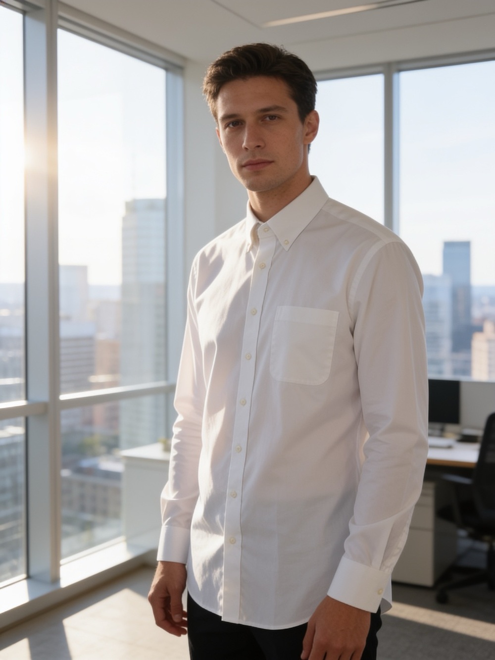 Men's Trim Fit Classic White Button-Down Shirt